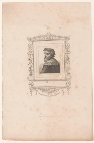 Portret van Ludovico Ariosto in een versierde cartouche