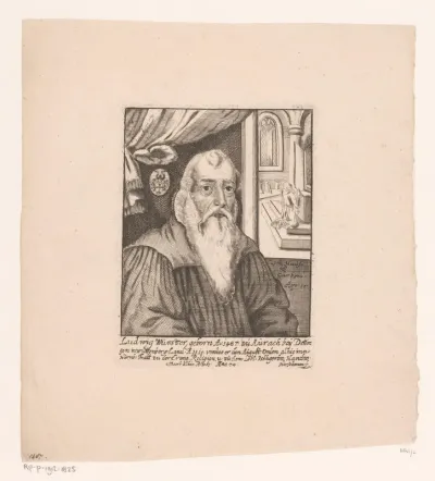 Portret van Ludwig Wurster met op de achtergrond Wurster biddend voor een altaar