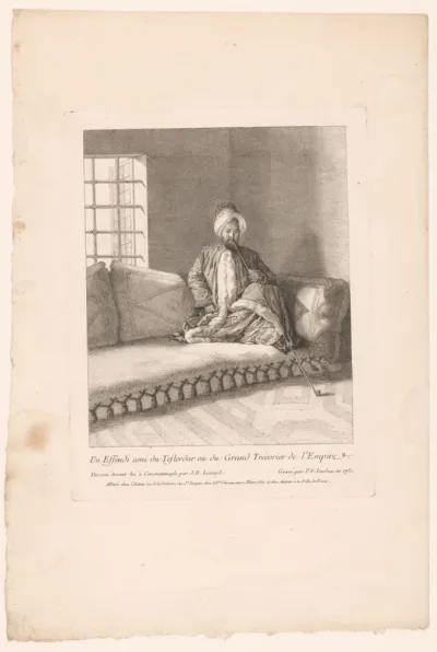Portret van man met tulband en lange pijp