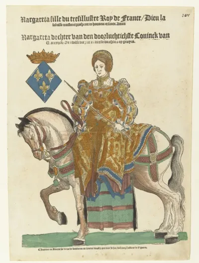 Portret van Margaretha van Valois te paard