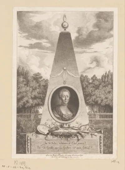 Portret van Maria Antonia van Beieren in een medaillon op een obelisk