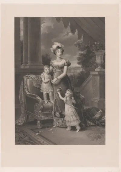 Portret van Maria Carolina Bourbon-Sicilië met haar twee kinderen