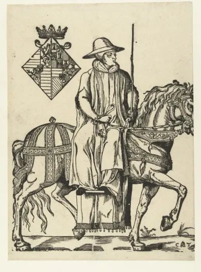 Portret van Maria van Hongarije te paard