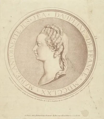 Portret van Marie Antoinette, Dauphine van Frankrijk, in basreliëf op medaillon