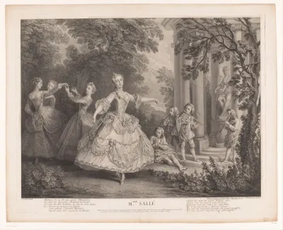 Portret van Marie Sallé in een tuin met tempel