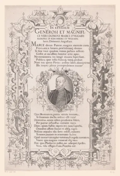 Portret van Markus Fugger met ornamentrand