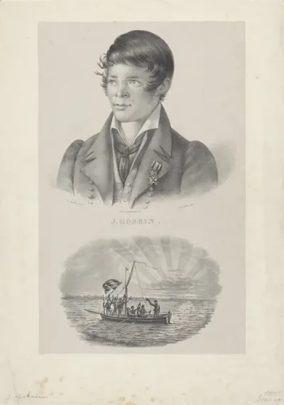 Portret van matroos Jacob Hobein en zijn boot