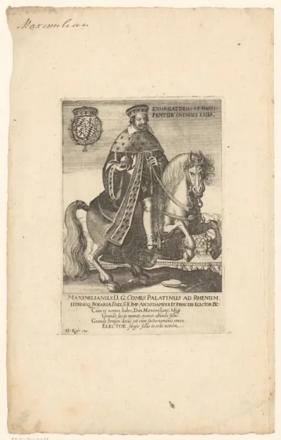 Portret van Maximiliaan I van Beyeren te paard