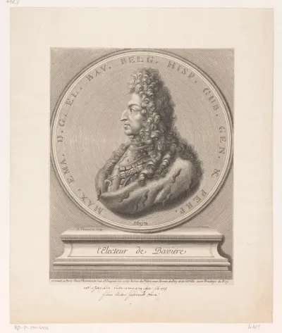 Portret van Maximiliaan II Emanuel van Beieren en profil op een medaille