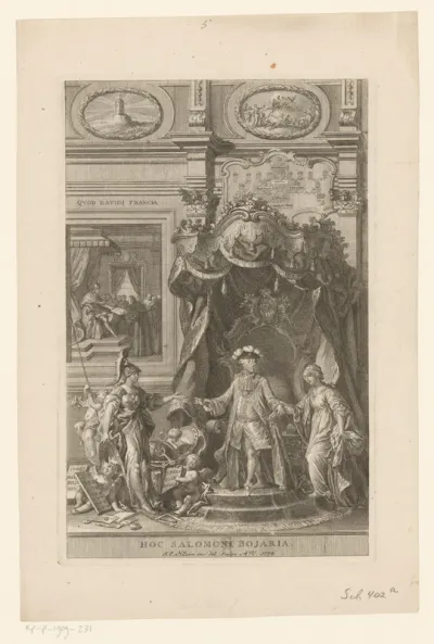 Portret van Maximiliaan III Jozef van Beieren met allegorieën