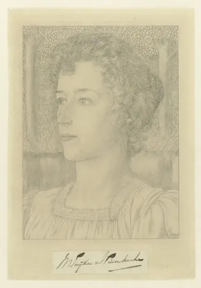 Portret van mejuffrouw M. Snijder van Wissenkerke met op de achtergrond een weide met bomen