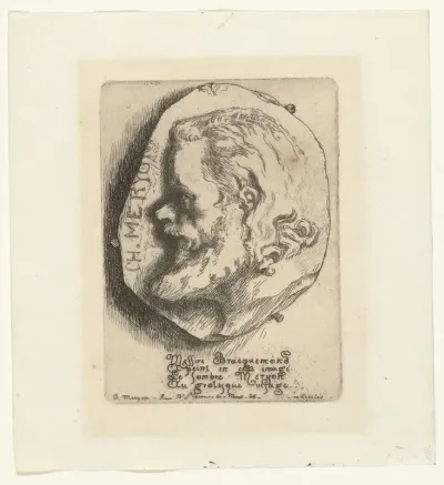 Portret van Méryon weergegeven als beeldhouwwerk in reliëf