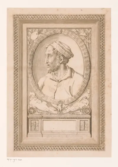 Portret van Michelangelo in een decoratieve rand