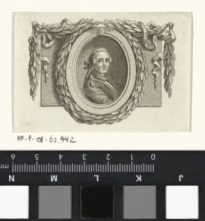 Portret van mogelijk Denis Diderot, omringd met een lauwerkrans