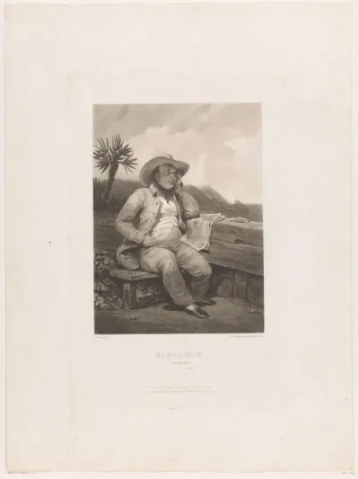 Portret van Napoleon Bonaparte, zittend in Sint-Helena