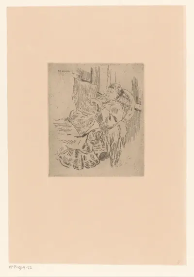 Portret van Nel Wouters, de krant lezend