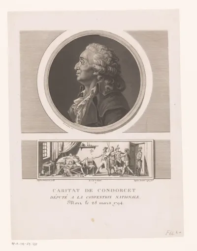 Portret van Nicolas de Condorcet boven de dood van Condorcet in de gevangenis