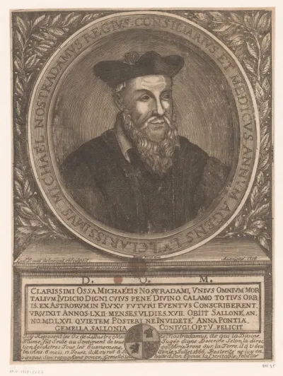 Portret van Nostradamus op 62-jarige leeftijd