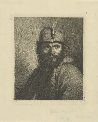 Portret van onbekende man met baard en gepluimde hoed