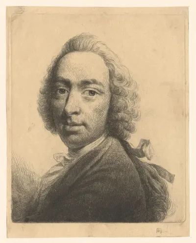 Portret van onbekende man met pruik en strik in het haar