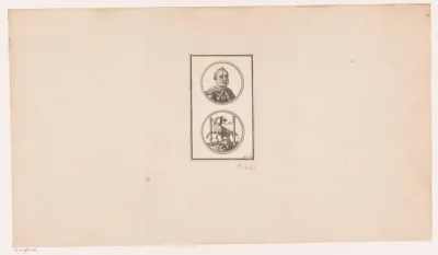 Portret van onbekende man met snor en medaillon met gevallen paardenmenner