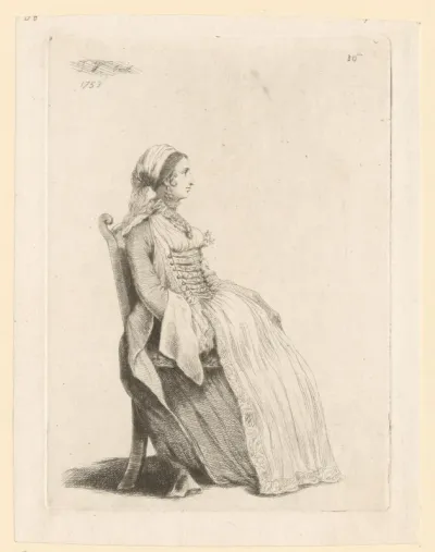 Portret van onbekende vrouw met hoofddoek, zittend op een stoel