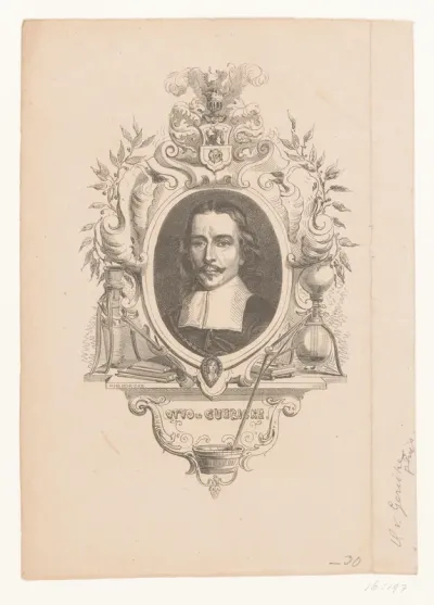 Portret van Otto Guericke in ornamenteel kader