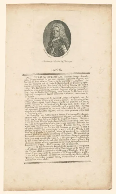Portret van Paul de Rapin de Thoyras