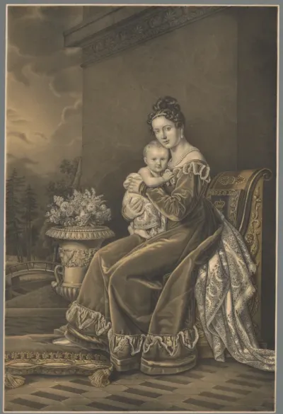 Portret van Pauline Therese van Württemberg met haar zoon Karel