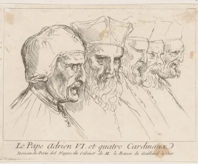 Portret van paus Adrianus VI en vier kardinalen