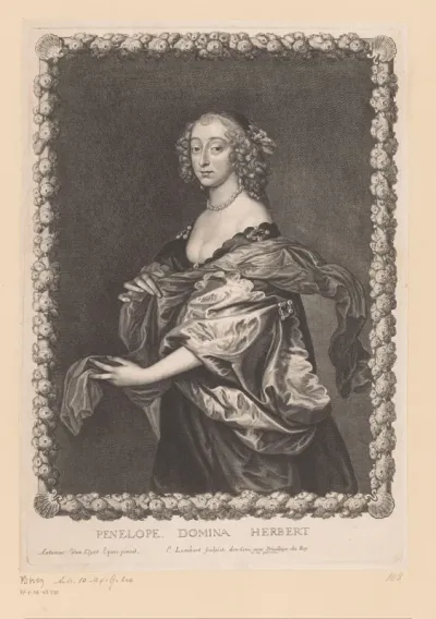 Portret van Penelope Herbert in een versierde lijst