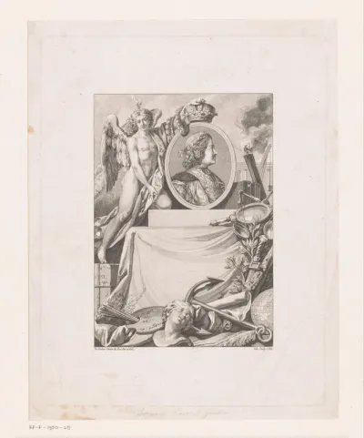 Portret van Peter I de Grote, opgehouden door een genio