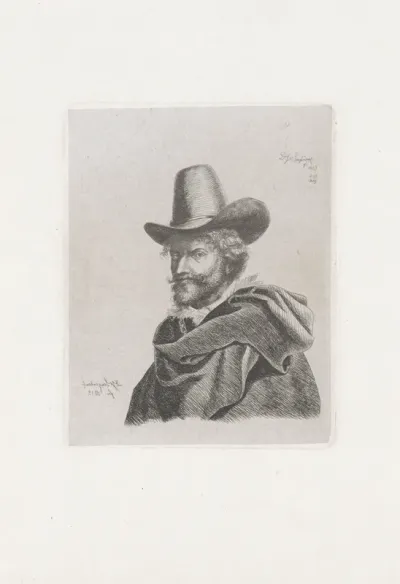 Portret van Peter Paul Rubens met mantel en hoge hoed