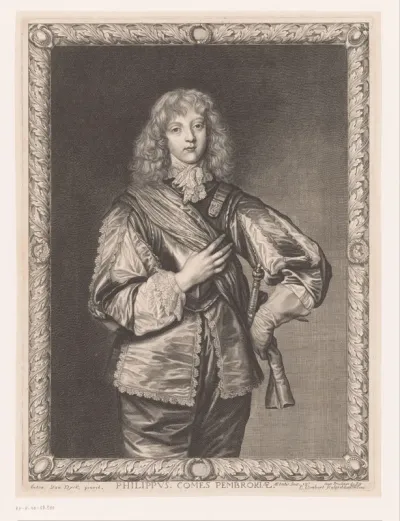 Portret van Philip Herbert, graaf van Pembroke in een ornamentele lijst