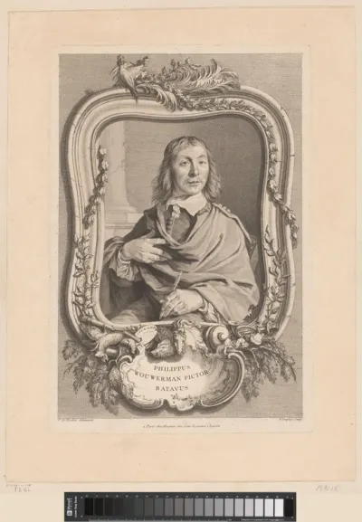 Portret van Philips Wouwerman in versierde lijst