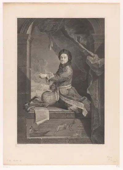 Portret van Pierre-Louis Moreau de Maupertuis in een portiek
