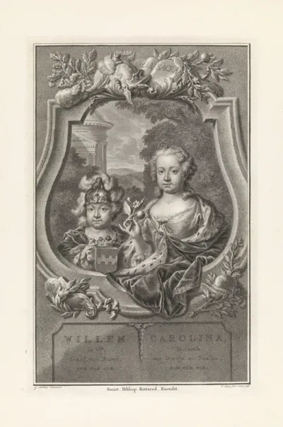 Portret van prins Willem V en prinses Carolina van Oranje-Nassau als kinderen