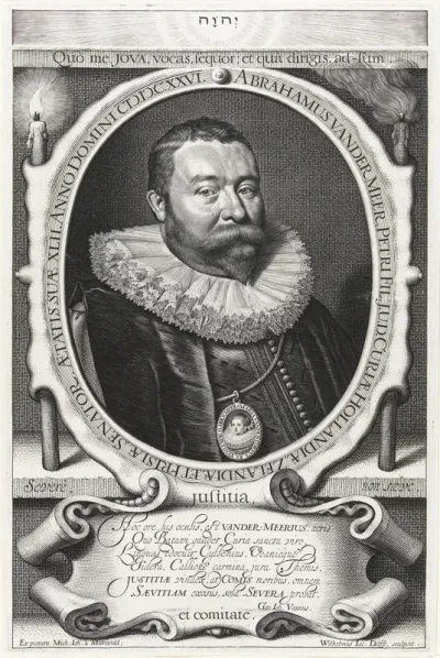 Portret van raadsheer Abraham van der Meer op 42-jarige leeftijd met portret miniatuur van zijn vrouw Maria van den Corput op 23-jarige leeftijd
