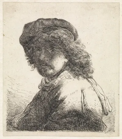 Portret van Rembrandt van Rijn met baret en halsdoek