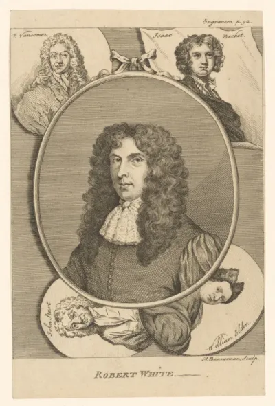 Portret van Robert White met vier kleinere portretten