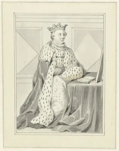 Portret van Sabine van Beieren, geknield naar rechts