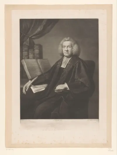 Portret van Samuel Chandler aan een schrijftafel