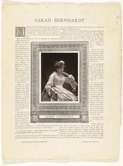 Portret van Sarah Bernhardt met biografie