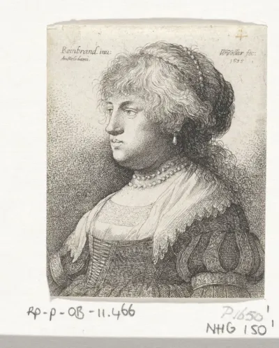 Portret van Saskia met een parelsnoer in het haar