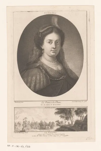 Portret van Saskia van Uylenburgh en landschap met reizigers