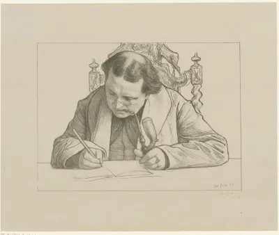Portret van schrijvende Abraham Kuyper