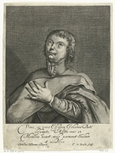 Portret van schrijver John Bate op 23-jarige leeftijd