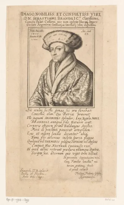 Portret van Sebastian Brant op 63-jarige leeftijd