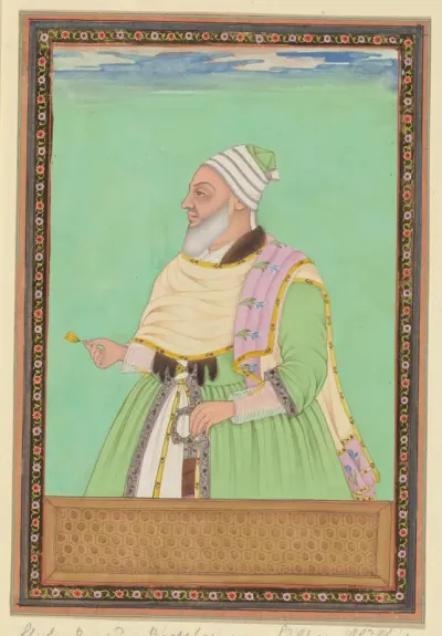 Portret van Shah Raju, de geestelijke leidsman (pir) van Sultan Abul Hasan