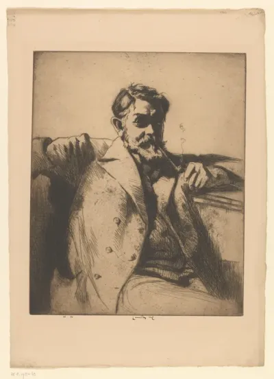 Portret van Sir Frank Brangwyn met pijp